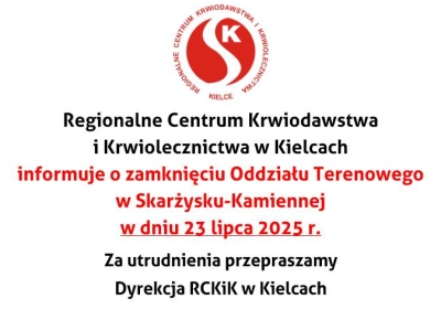 Nieczynny Oddział Terenowy w Skarżysku-Kamiennej dn. 23 lipca 2025 r.