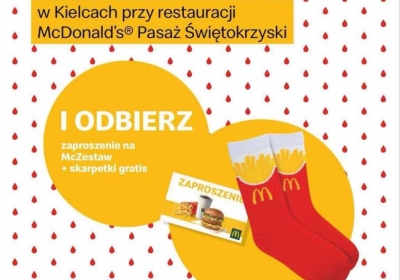 Zpraszamy do oddania krwi przy restauracji McDonald's, Pasaż Świętokrzyski i odebrania McZestawu