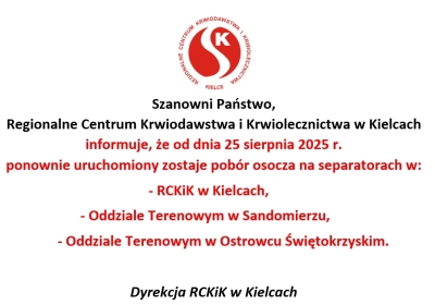 Wznawiamy możliwości oddawania osocza metodą plazmaferezy!